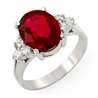 Natural 4.0 Ct Ruby and Diamonds Ring in 14k Solid Gold Jewelry