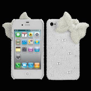 MYBAT IPHONE4HPCBKPRLDM3D901WP Premium Pearl 3D Diamante Case for iPhone 4   1 Pack   Retail Packaging   White Bow Cell Phones & Accessories