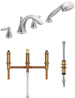 Moen T924 9796 Brantford Two Handle Low Arc Roman Tub Faucet and Hand Shower with Valve, Chrome   Bathtub And Shower Diverter Valves  