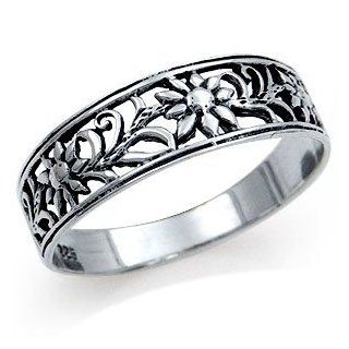 925 Sterling Silver FLOWER FILIGREE Band Ring Jewelry