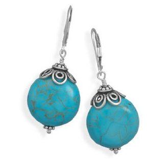 Reconstituted Turquoise Bead Lever Back Earrings 925 Sterling Silver Jewelry