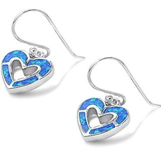 Blue Opal Heart .925 Sterling Silver Earring Jewelry