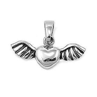 Silver Heart W/ Wings .925 Sterling Silver Pendant Necklace Jewelry