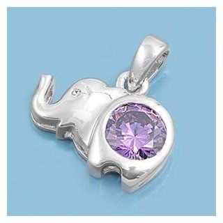 Elephant Lavender CZ Pendant 19MM Sterling Silver 925 Jewelry