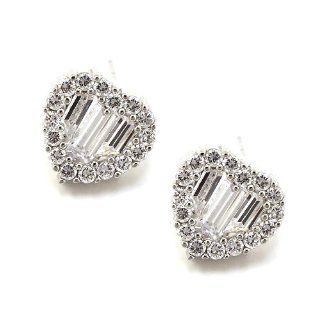 925 Sterling Silver Heart Earrings; Heart stud earrings; Top grade Cubic Zirconia stone on sterling 925 Silver Tone setting; Heart measures 0.4"W x 0.4"H Jewelry