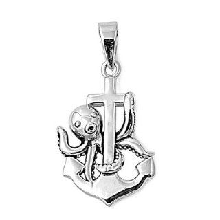 Octopus Anchor Pendant Sterling Silver 925 Jewelry