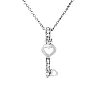 Double Heart Key Pendant Sterling Silver Rhodium Plated Diamond Necklace 925   19mm Chain Necklaces Jewelry