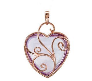 22.10 Ct Rose De France Double Cabochon Heart in 14k Rose Gold Filigree Pendant Jewelry