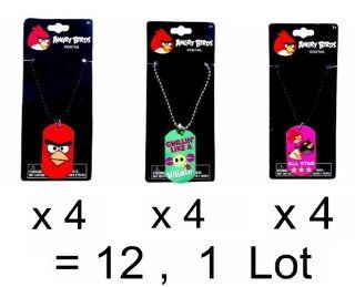 Angry Birds Exclusive Wholesale Lot of 12 Dog Tags Necklace Accessories / 4 Red Bird, 4 Green Pig & 4 Pink All star  Other Products  