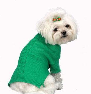A Pets World 07153703 10 Mercerized Cotton Roll Neck Cable Grass Green Dog Sweater 