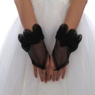 Topwedding Sheer Black Fingerless Wrist Gloves with Bow Tie Costume Accessories Clothing