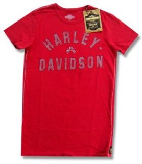 Harley Davidson & Trunk LTD Designer "On Your Mark" Red Babydoll T Shirt Novelty T Shirts Clothing