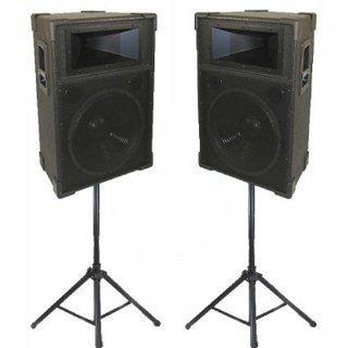 Podium Pro Studio Speakers 15" Two Way Pro Audio Monitor Pair and Stands DJ Set for PA Home or Karaoke TRAP15SET1 Musical Instruments