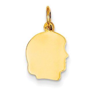 14k Yellow Gold Small .011 Gauge Facing Right Engravable Girl Head Charm Pendant Jewelry