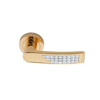 Swarovski Clear Crystal Interior Door Handle Set, 5.12 inch by 2.17 inch, Gold Finish, 909_GP   Doorknobs