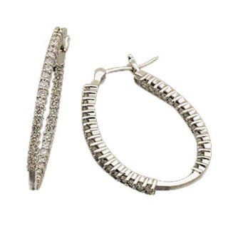 14kt White Gold Icy Diamond Hoop Fashion Earrings Jewelry