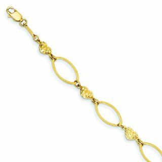 14K Gold Puff Heart & Flat Oval Bracelet 7.25 Inches Jewelry