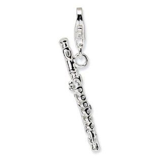 Sterling Silver Polished Flute w/Lobster Claw Clasp Clasp Charm Jewelry