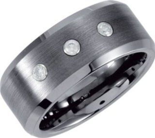 8.3mm Dura Tungsten Beveled Diamond Band with Steel Bezel   Size 10.5 Jewelry