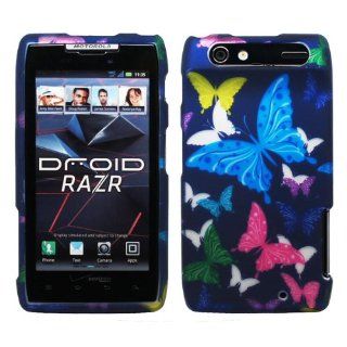 Purple Pink Green Yellow Blue Butterfly Design Rubberized Snap on Hard Cover Protector Shell Skin Case for Verizon Motorola DROID RAZR XT912 + LCD Screen Guard Film + Mini Phone Stand + Case Opener Cell Phones & Accessories