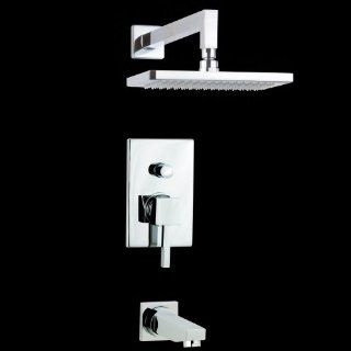 Chrome Bathroom Tub Shower Faucet System Tub Spout and Overhead Shower    