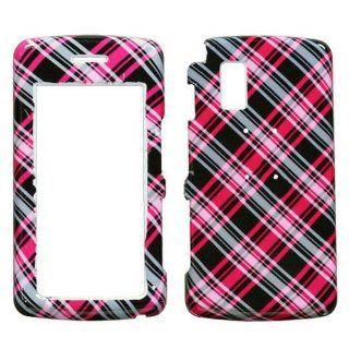 Hard Plastic Snap on Cover Fits LG CU920 CU915 VU Plaid Cross Hot Pink AT&T Cell Phones & Accessories