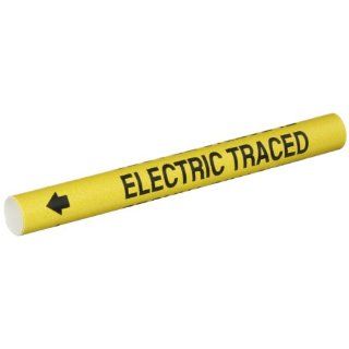 Brady 4179 A Bradysnap On Pipe Marker, B 915, Black On Yellow Coiled Printed Plastic Sheet, Legend "Electric Traced" Industrial Pipe Markers