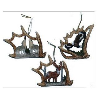 3pc Antler Ornament Set  Eagle, Wolf & Deer   Decorative Hanging Ornaments