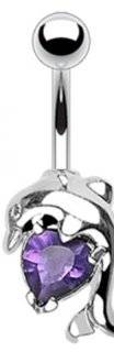 14g Surgical Steel Dolphin Sexy Belly Button Navel Ring Body Jewelry Piercing with Purple Solitaire Heart Non Dangle 14 Gauge 3/8" Nemesis Body JewelryTM 