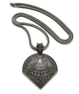 New Iced Out Black Pyramid Pendant 4mm/36" Franco Chain Hip Hop Necklace XP917HE Jewelry