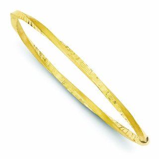14K Gold 3mm Satin Finish D/C Twist Slip on Bangle Bangle Bracelets Jewelry