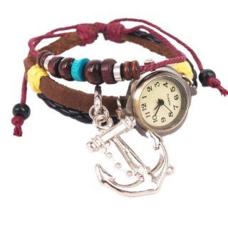 MagicPieces Handmade Leather Belt Friendship Bracelet Watch for Women Anchor Pendant Jewelry