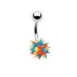 Belly Ring With Blue/Orange/Yellow Spike Tickler   14G   7/16" Bar Length   Sold Individually Jewelry
