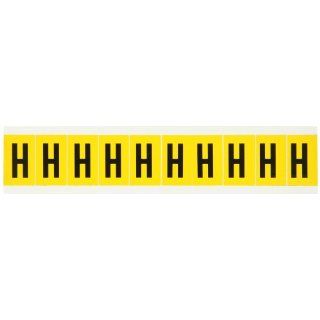 Brady 1530 H 1 1/2" Height, 7/8" Width, B 946 High Performance Vinyl, Black On Yellow Color 15 Series Indoor Or Outdoor Letter Label, Legend "H" (10 Labels Per Card) Industrial Warning Signs