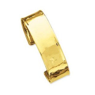 14k Yellow Gold Solid Lightly Hammered Polished Cuff Bangle Bracelet Made in Italy 19 mm (0.75 inches) Wide Jewelry