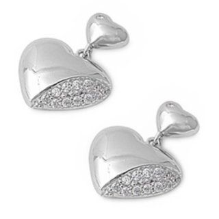 Pave Cz Heart .925 Sterling Silver Earrings Jewelry