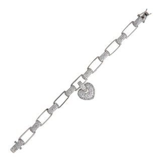 C.Z. Rhodium Link Heart Shape (.925) Sterling Silver Bracelet (Nice Gift, Special Sale) Jewelry