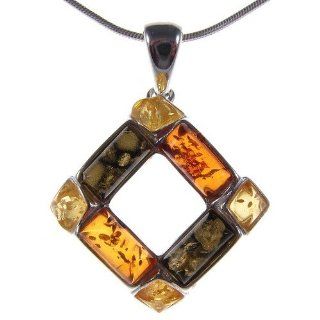 BALTIC AMBER AND STERLING SILVER 925 DIAMOND SHAPE PENDANT NECKLACE JEWELLERY JEWELRY WITH inch 10"/25cm, 12"/30cm, 14"/35cm, 16"/40cm, 18"/45cm, 20"/50cm, 22"/55cm, 24"/60cm, 26"/65cm, 28"/70cm, 30"/7