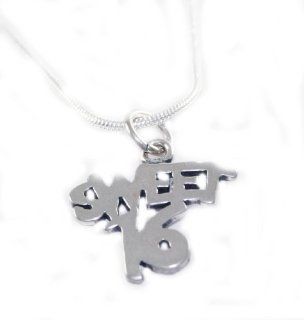 925 Sterling Silver "Sweet 16" Charm Necklace Set Jewelry