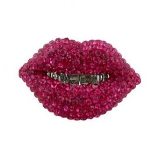 Kissy Lips Ring Stretch Pink Crystals Clothing