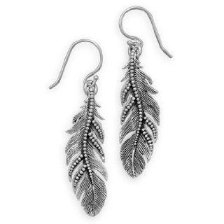 Oxidized Feather Earrings 925 Sterling Silver Dangle Earrings Jewelry
