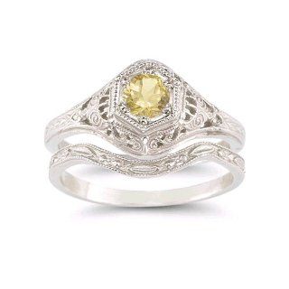 Enchanted Citrine Bridal Set in .925 Sterling Silver Engagement Rings Jewelry