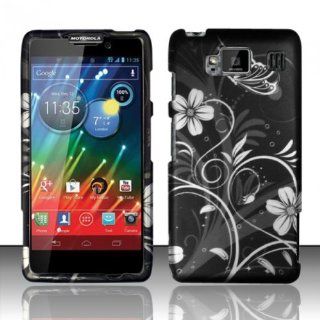 VMG For Motorola Droid RAZR MAXX HD XT926M Cell Phone Graphic Image Design Faceplate Hard Case Cover   Black Silver Elegant Floral Flower Cell Phones & Accessories
