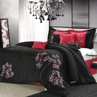Pink Floral Black Comforter Bed In A Bag Set   Queen 8 Piece   Queen Bed Sets For Adults