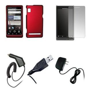Motorola Droid 2 A955   Premium Red Rubberized Snap On Cover Hard Case Cell Phone Protector + Crystal Clear Screen Protector + Rapid Car Charger + USB Data Charge Sync Cable + Home Travel Wall Charger for Motorola Droid 2 A955 Cell Phones & Accessorie