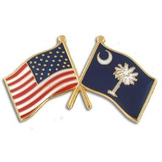 South Carolina and USA Crossed Friendship Flag Lapel Pin Jewelry