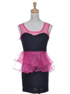 Anna Kaci S/M Fit Black Slim Sheath Dress with Pink Ruffle Tutu Ballerina Detail