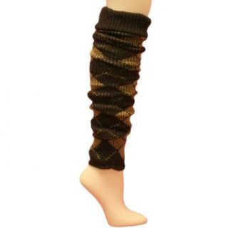 Luxury Divas Brown & Tan Argyle Thick Ribbed Knit Leg Warmers