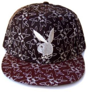 Play Boy Bunny 53 Embossed Black Fitted Hat Cap, Small Novelty Baseball Caps Clothing