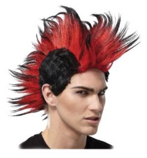Red and Black Mohawk Wig Double Mohawk Punk Rock Theatrical Mens Costume Clothing